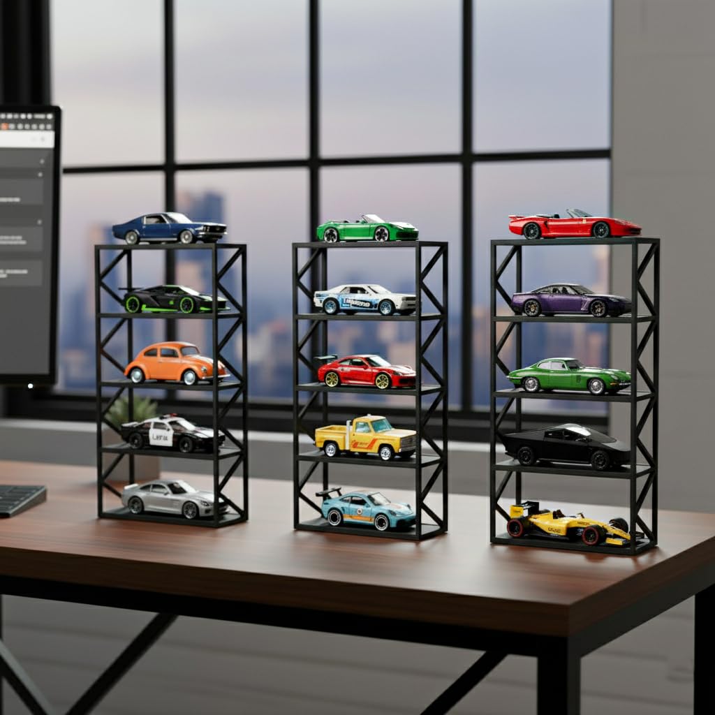 Hot Wheels Display Rack – 5-Car Premium Matte Black Tabletop Organizer with Tire Slots & Side Guards for 1:64 Scale Diecast Cars (Matchbox, Tomica, Greenlight, Mini GT) (3)-image-17