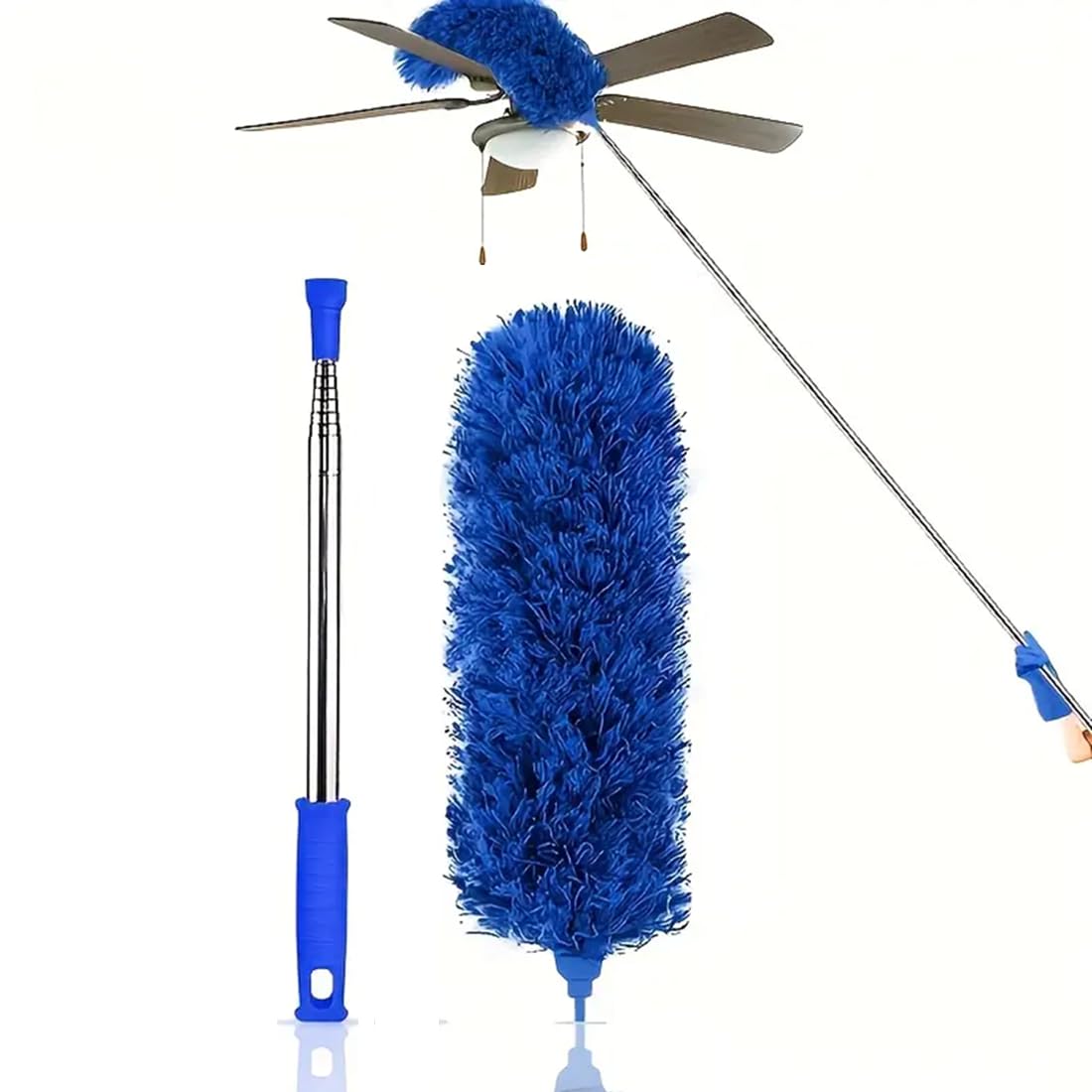 Hallstatt 2025 Upgraded Long Handle Microfiber Feather Ceiling Duster for Dust Cleaning Extendable Pole 30-100 Inch for Cleaning High Cobweb Stick High Ceiling Fan - Navy Blue
