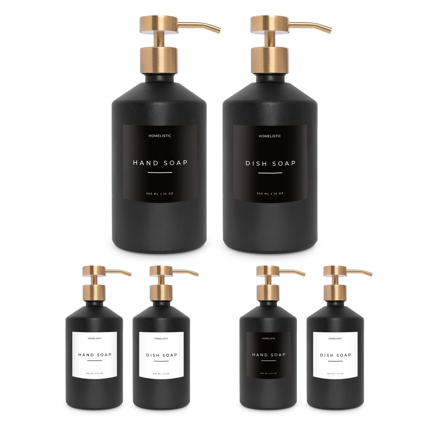 Set di 2 eleganti dispenser di sapone in vetro con erogatore dorato