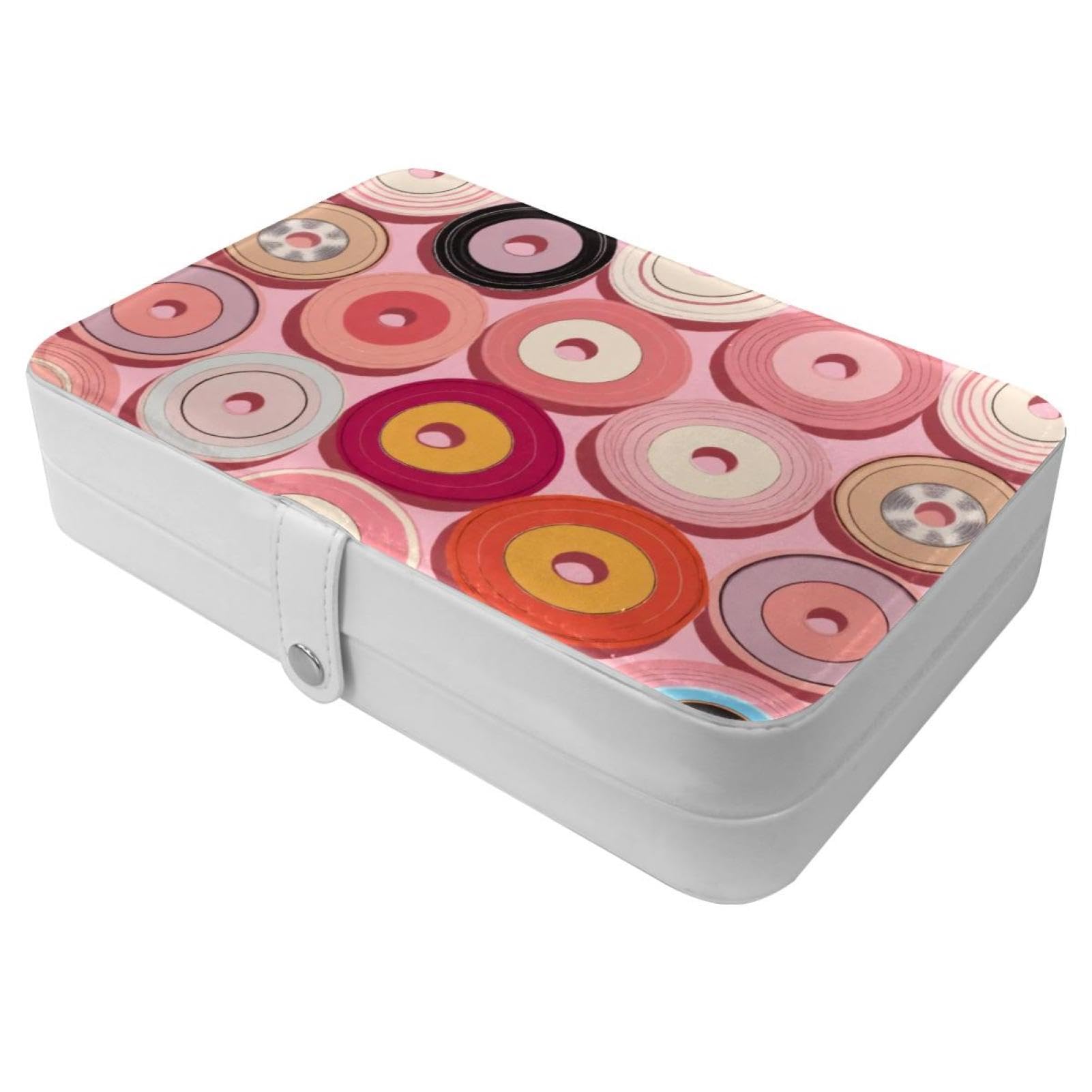 Boîte à bijoux voyage disques roses avec boucle en métal pour bagues