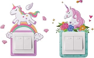 Qiajie - 2 adesivi per interruttore a forma di unicorno, per cameretta dei bambini, decorazione da parete