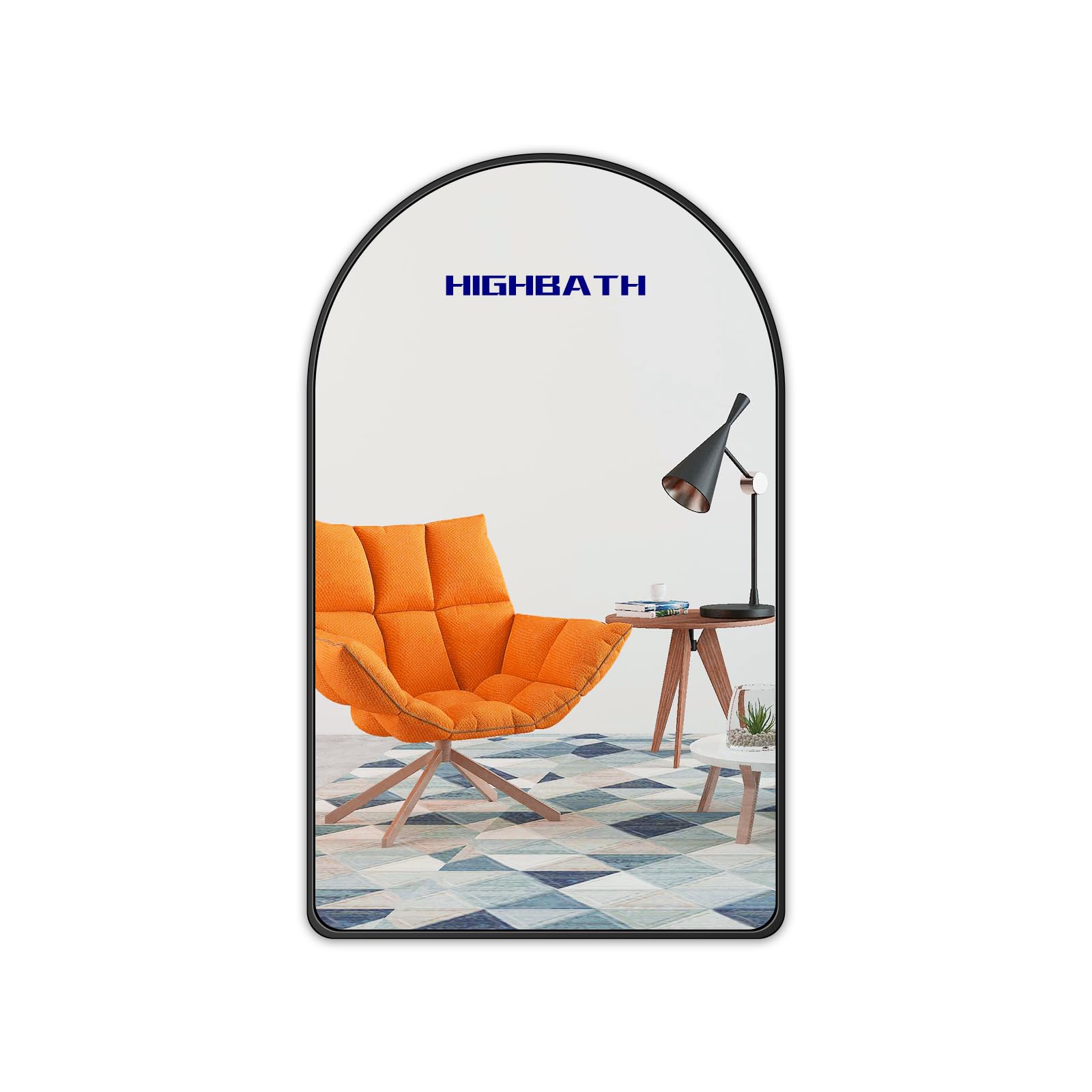 HIGHBATH Espejo grande arqueado de 60 x 80 cm, marco negro, espejo de pared con marco de metal, espejo de pared de vidrio HD para maquillaje, baño, sala de estar
