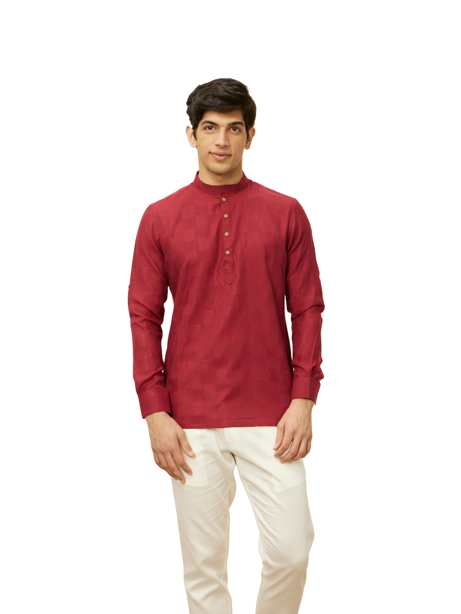 manyavar Men's Jacquard Self Design Short Kurta (1pc)-picture-12