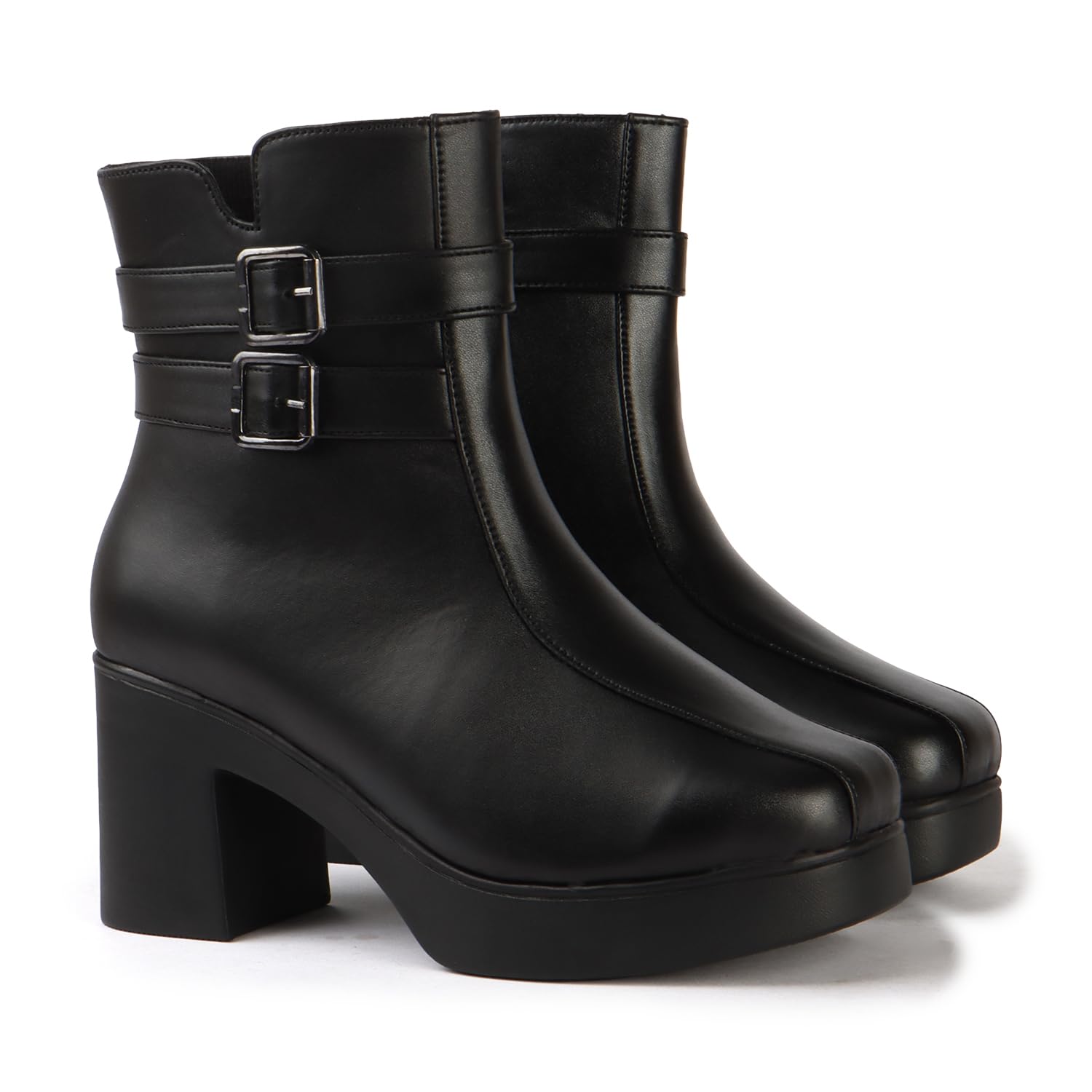 Women’s Platform Ankle Boots | Twin Buckle Bold Fashion Statement For Women & Girls-image-20