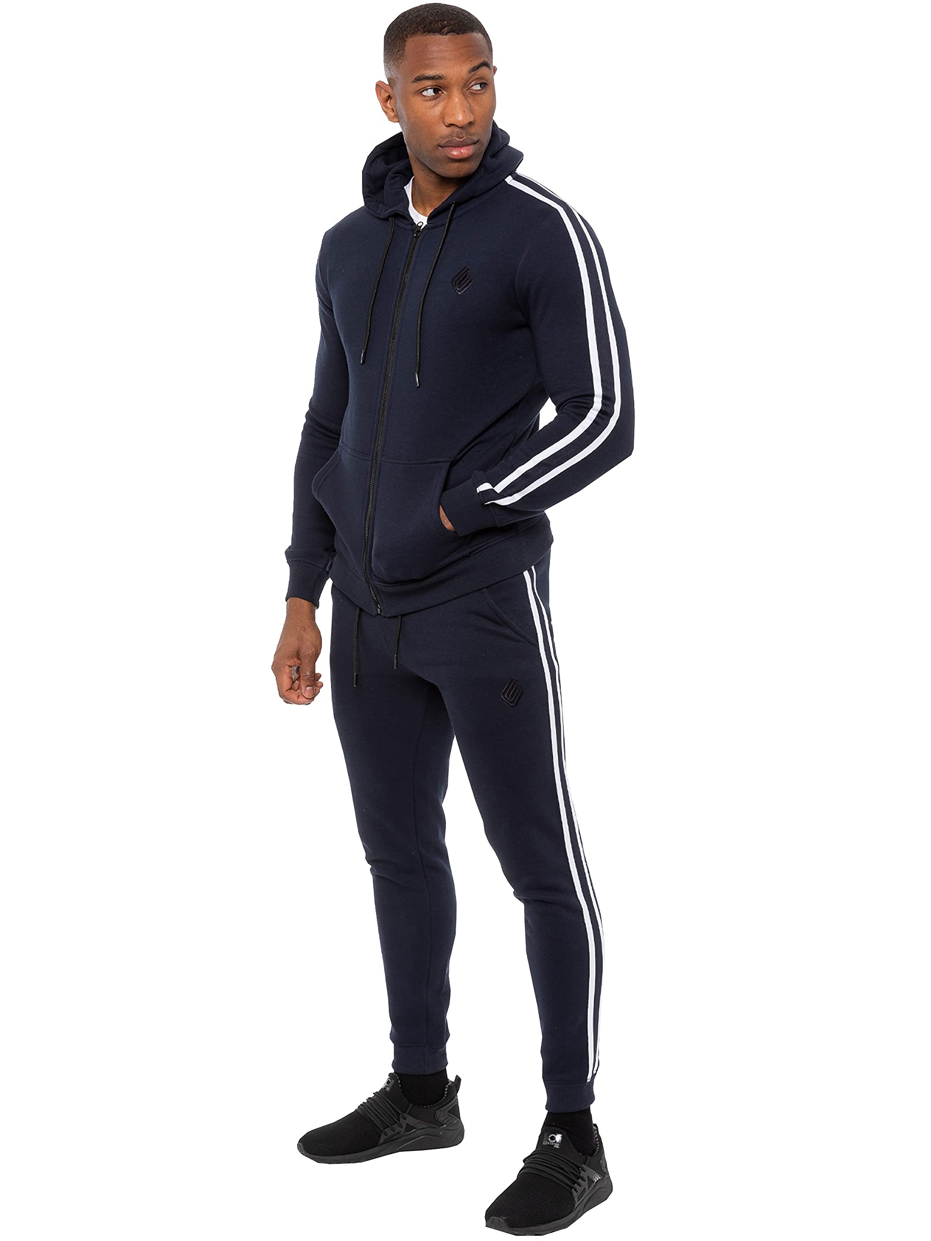 Enzo Mens Full Tracksuit Set Regular Fit Striped Casual Zip Up Hoodie Joggers Gym Jogging Bottoms Hoody Top Sweat Pants Size S - XXL (Navy, XL, x_l)