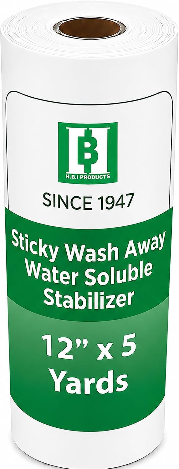 HBI Sticky Wash Away Water Soluble Stabilizer Roll, 12 in x 5 yd | self adhesive water so…