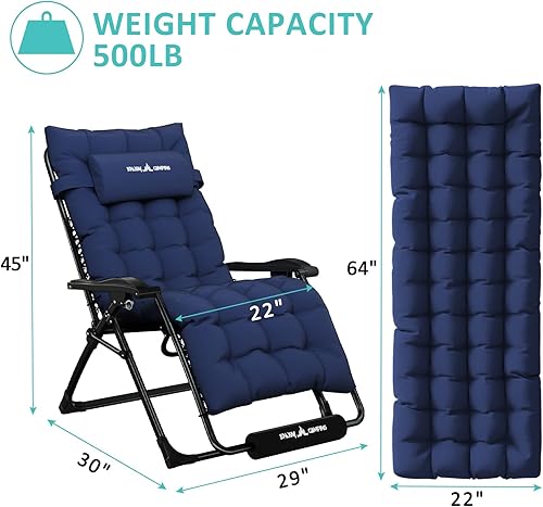 Miniatura 2 de Amopatio Silla Zero Gravity con cojín y bandeja extraíbles, silla reclinable plegable XL de 29 pulgadas con reposapiés y reposacabezas para