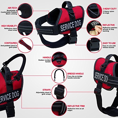 ActiveDogs Service Dog Vest Harness + Clip-on Bridge Sturdy Handle + ID Card Carrier + ADA Cards + Reflective Service Dog Patches - Large Service Dog Harness Vest for Large Dogs (Girth 25”-35”) Red - Image 3