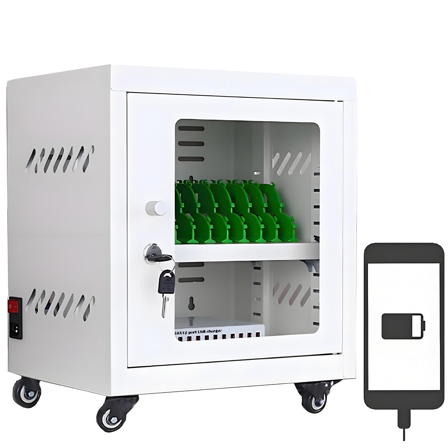 UORDBY Aluminum Alloy Mobile Phone Charging Cabinet,Portable 12-60 Device Storage Box,Cellphone USB Charging Station, for School Church Airport 12slots