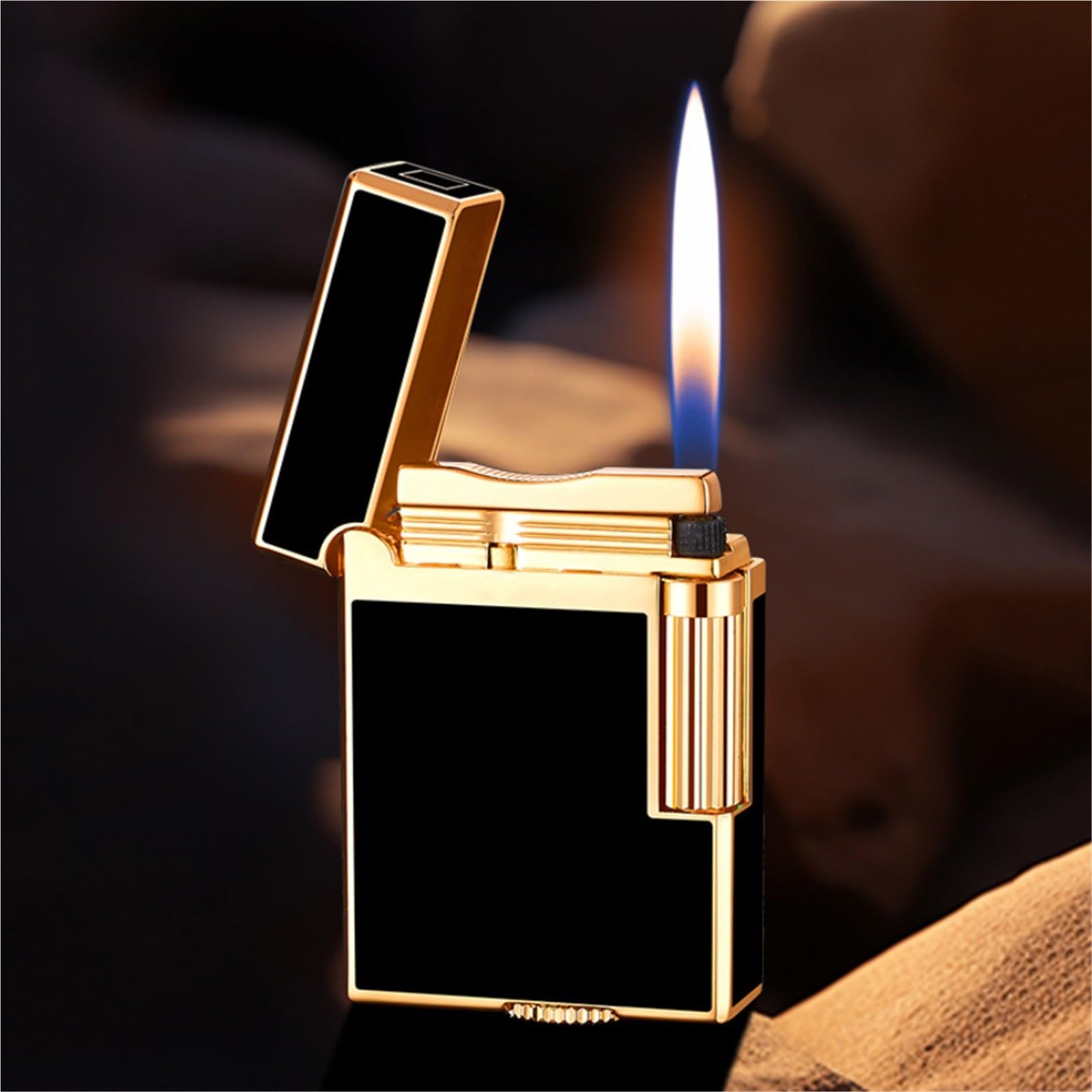Briquet gaz métal avec flamme réglable de précision et système de recharge butane flip top