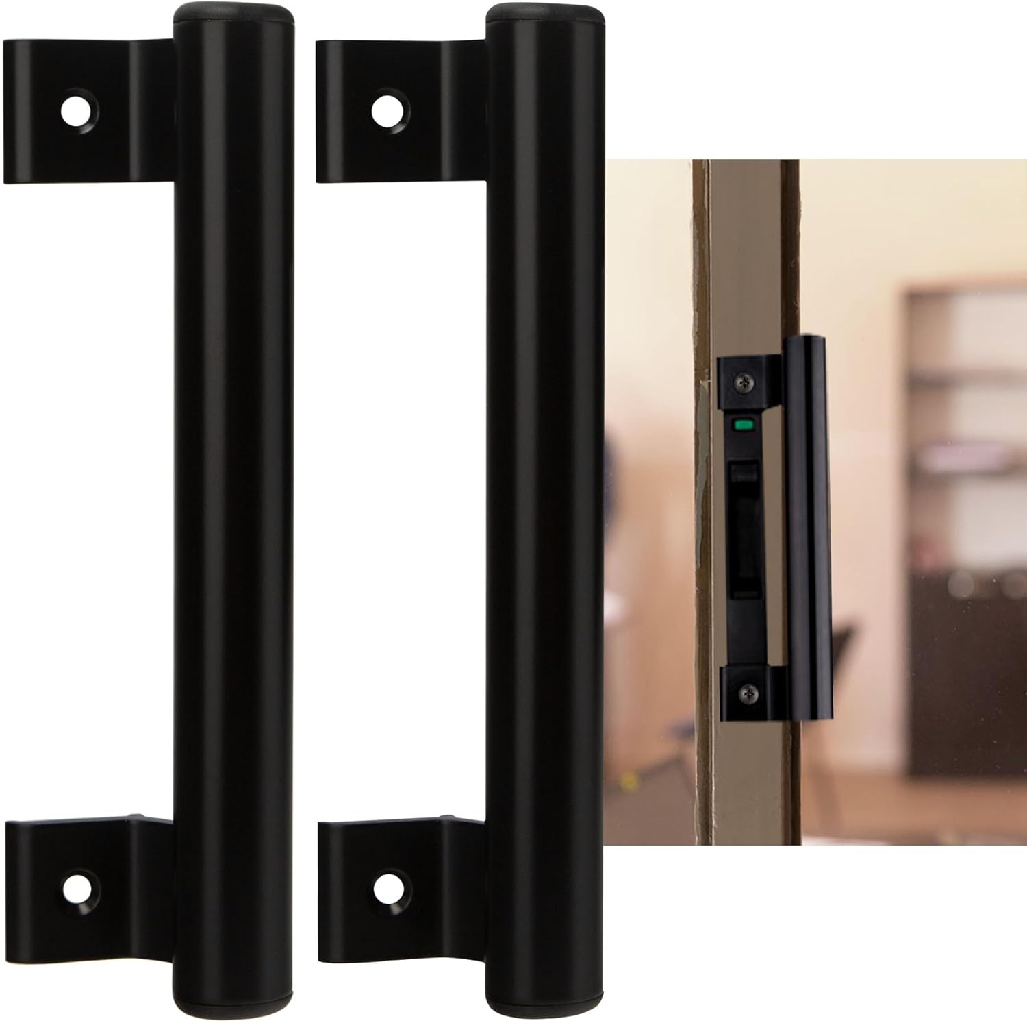 Sliding Door Handle 8 in Metal Barn Door Pull Replacement-for 6.5IN Screw Hole 2Pack Black Patio Door Handle Aluminum Alloy Hardware for Old/Damaged Door Pull for Patio Glass Door