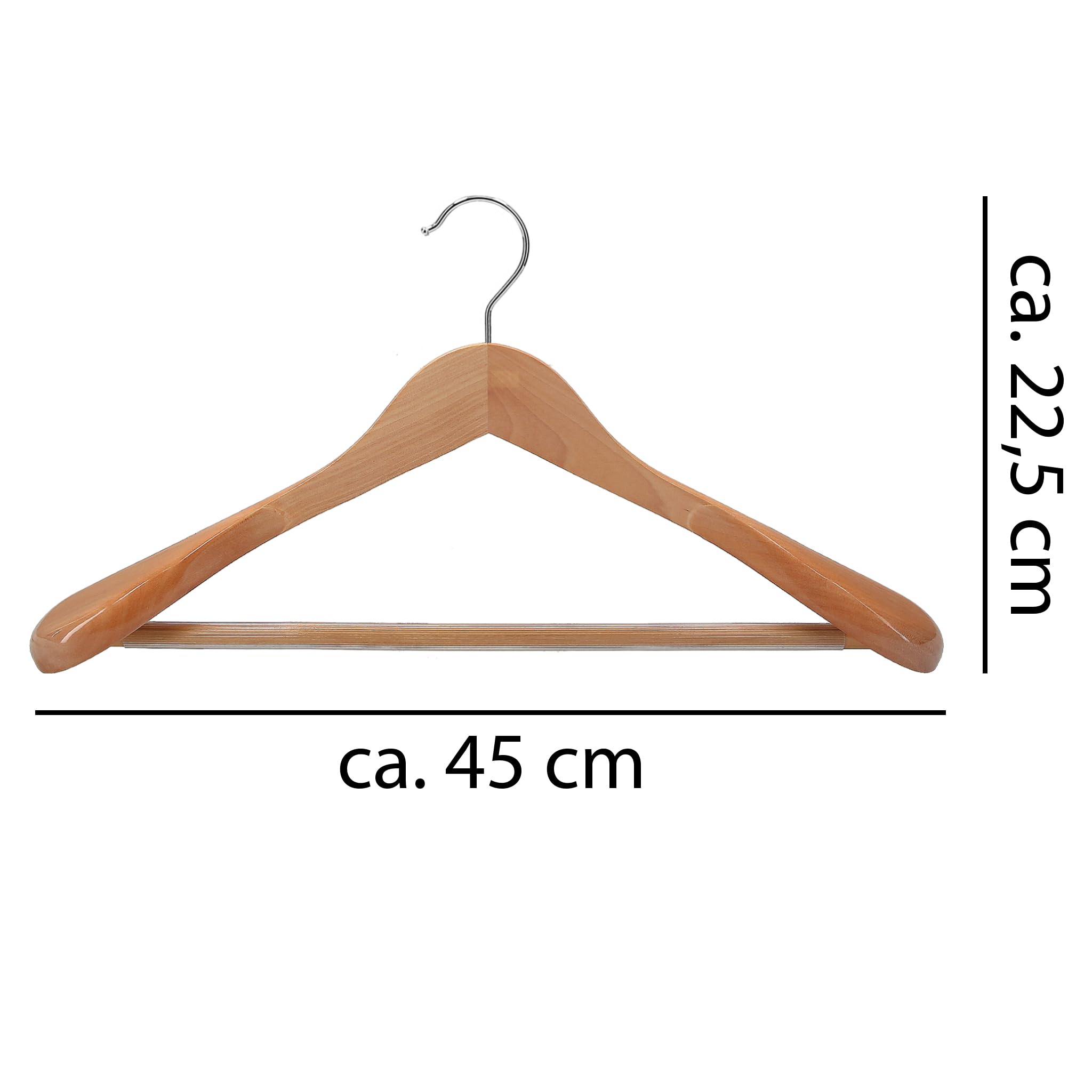 5 x Kleiderbügel Holz VonBueren | 45 x 22,5 cm breit je Bügel/Holzbügel | stabile Holzkleiderbügel | Anzugbügel, Hose, Hemden