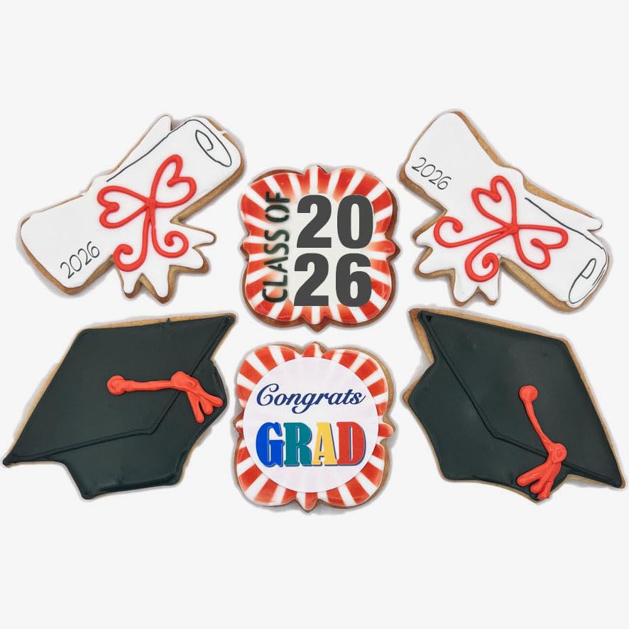 Graduation Cap Diploma Cookies -6 Decorated Shortbread Individually Wrapped With Bow by BakersDozenToGo