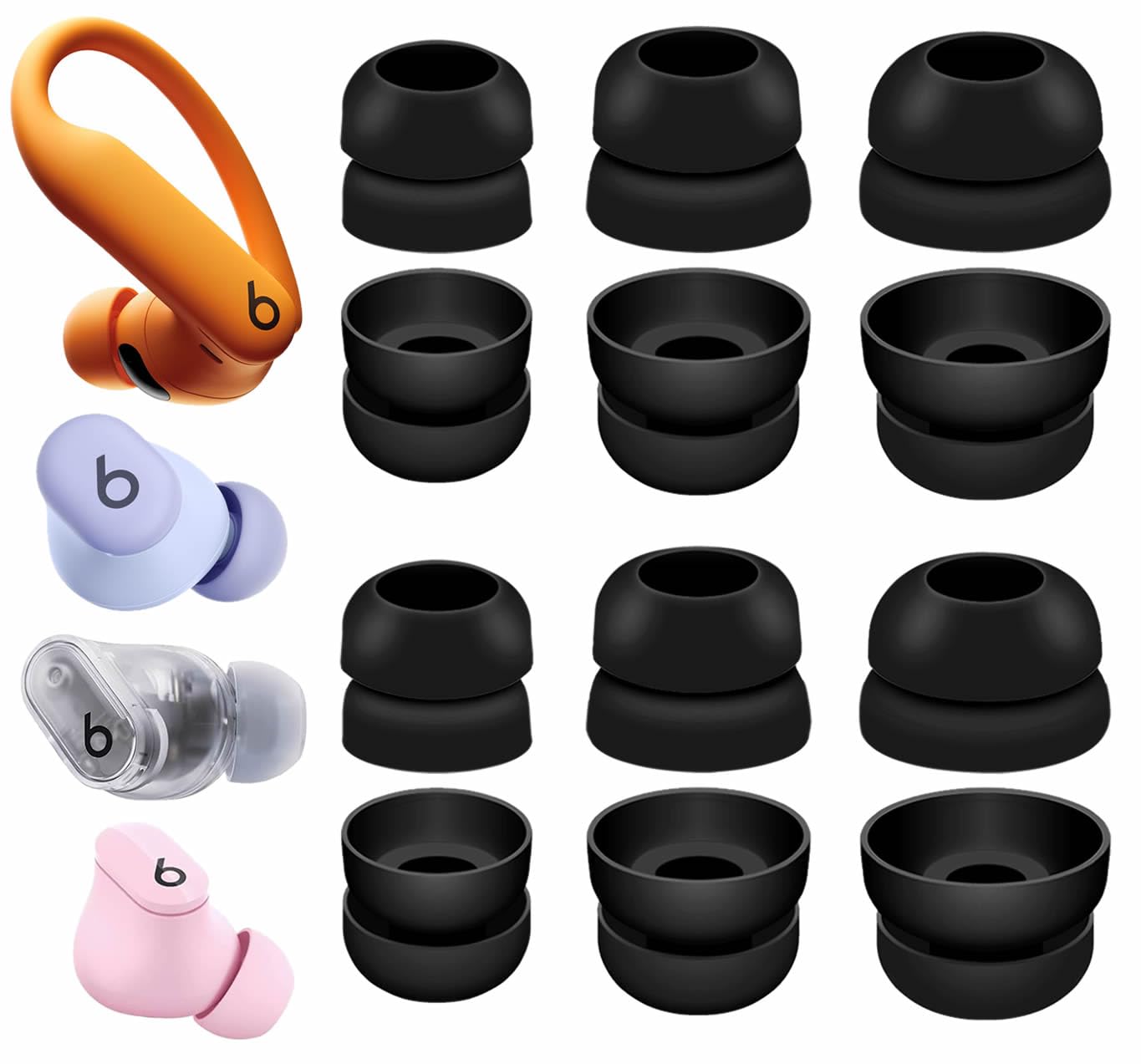 IiEXCEL Powerbeats Pro 2 Double Flange Ear Tips, 6 Pairs S/M/L Replacement Soft Silicone Rubber Flexbiel Gel Eartips Fit in Case Accessories Compatible with Powerbeats Pro 2nd - 2 Flange Black