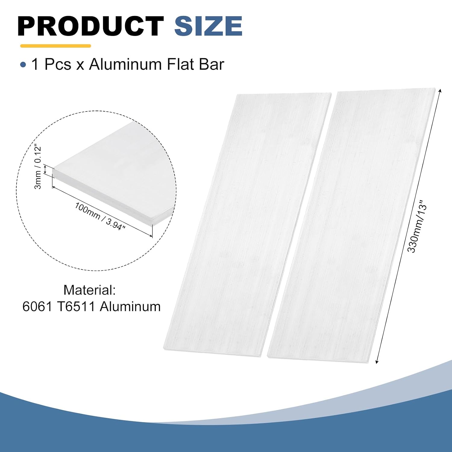 MECCANIXITY Square Aluminum Flat Bar, 1/8" Thick 4" Width 13" Length 6061 Aluminum Flat Plate, 3 x 100 x 330mm T6511 Solid New Mill Stock for Industrial