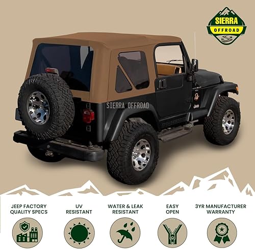 Miniatura 2 de Revestimiento superior estilo de fábrica Sierra Offroad para Jeep Wrangler TJ (1997-2002), funda blanda con vidrios polarizados, sin puertas