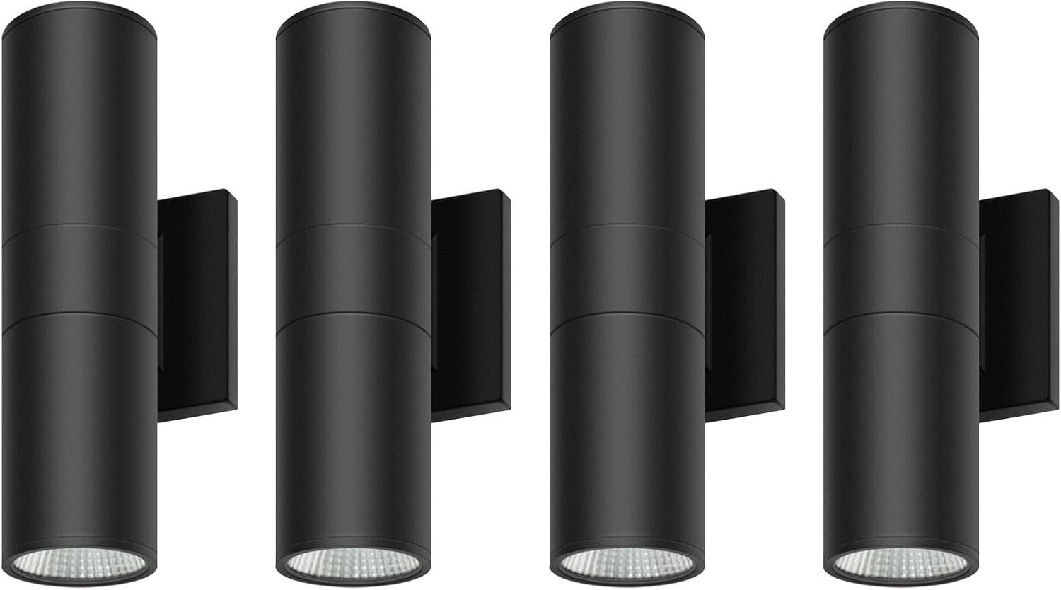 4 Pack LED Up and Down Light Outdoor 1400LM, 20W 3000K Cylinder Outdoor Wall Sconce Light, 12IN Black Waterproof Modern Exterior Front Door Porch Light for Garage Porch and Patio. ETL Listed