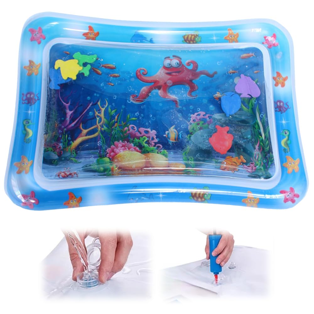 Auiepet Tappetino da gioco con sensore d'acqua ispessito, 2025, tappetino da gioco sensoriale dell'acqua con pesce, tappetino da gioco interattivo sensoriale dell'acqua, tappetino gonfiabile per acqua