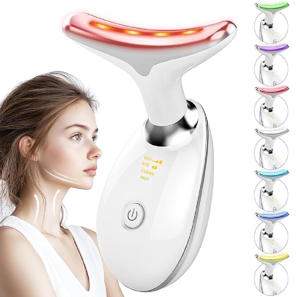 Red Light Therapy for Face, 7 Color LED Face Skin Rejuvenation for Neck Beauty Device, Deplux Neck Device, Glossy White