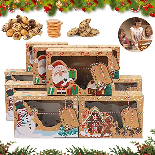 12 cajas de galletas navideñas, 22 x 15 x 7 cm, caja de Navidad con ventana y etiquetas claras de Navidad, cajas de regalo para hornear galletas, chocolate, donut Cover