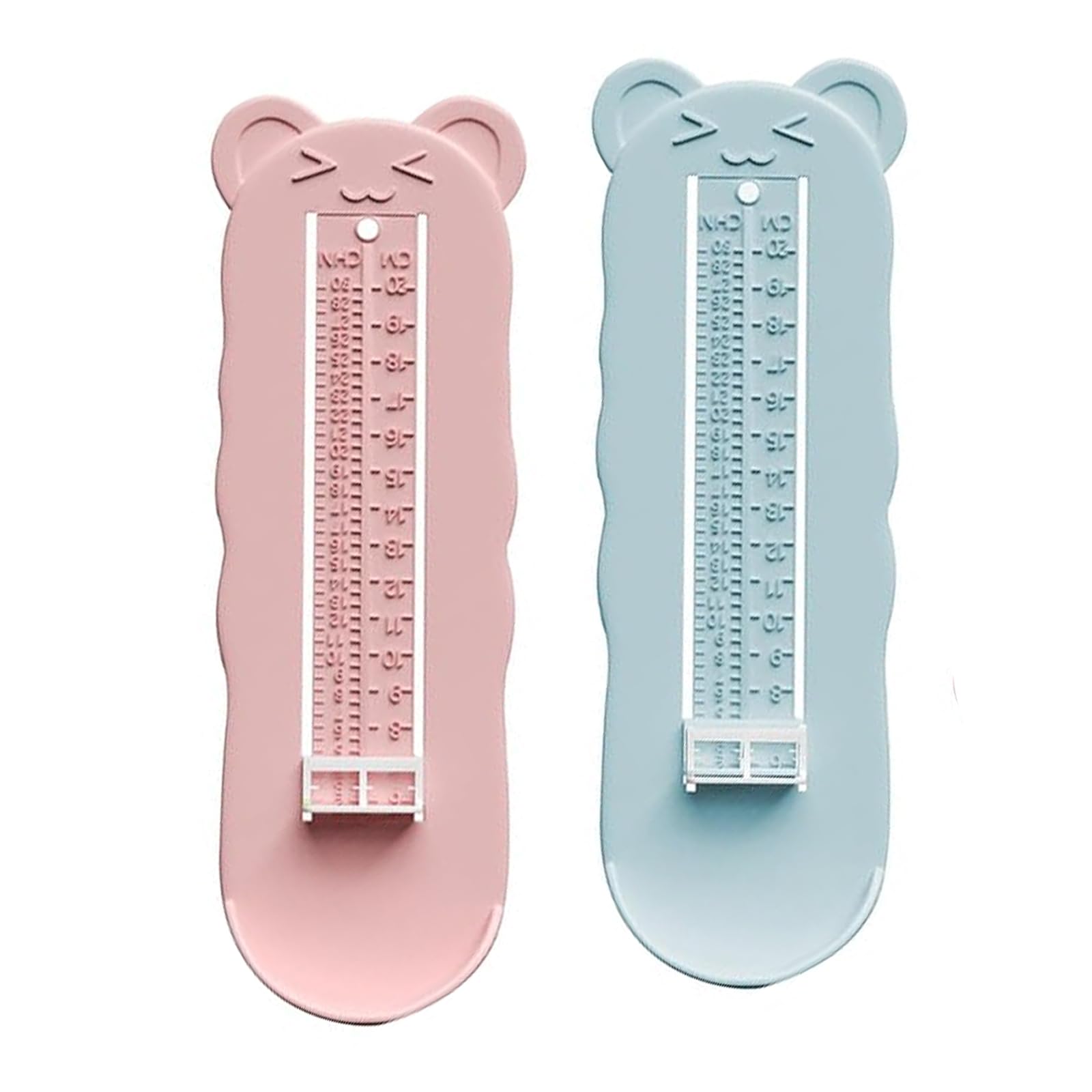 2 Pièces Mesure Pied Enfant Léger, Pedimetre Enfant Facile à Utiliser, Pedimetre Bebe Petit Motif Dessin Animé, Plage de Tailles 6 à 20 cm Mesure Précise des Pieds des Enfants (Rose,Bleu)