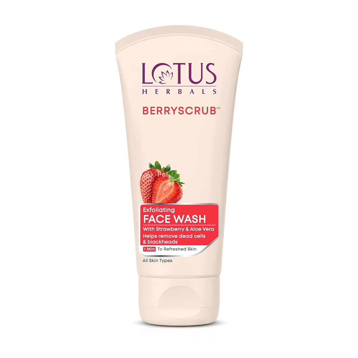 Lotus Herbals Berryscrub Strawberry & Aloe Vera Exfoliating Face Wash | Deep