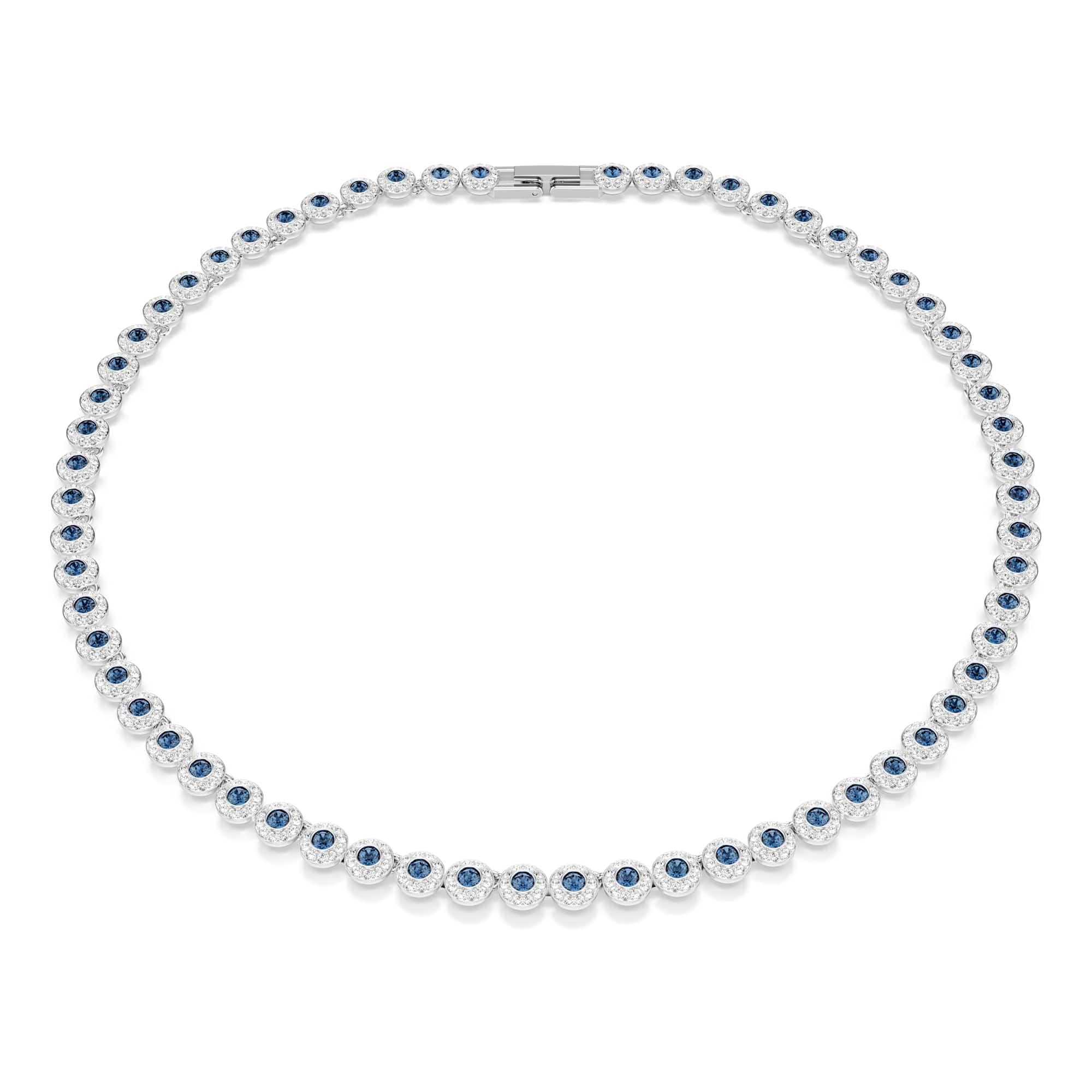 Swarovski Una Angelic Collana Tennis, Gioiello con Pavé di Cristalli Blu, Pietre Preziose a Taglio Round, Chiusura a Scomparsa con Extender, Placcatura in Tonalità Rodio, 38-40 cm, 0,6 cm