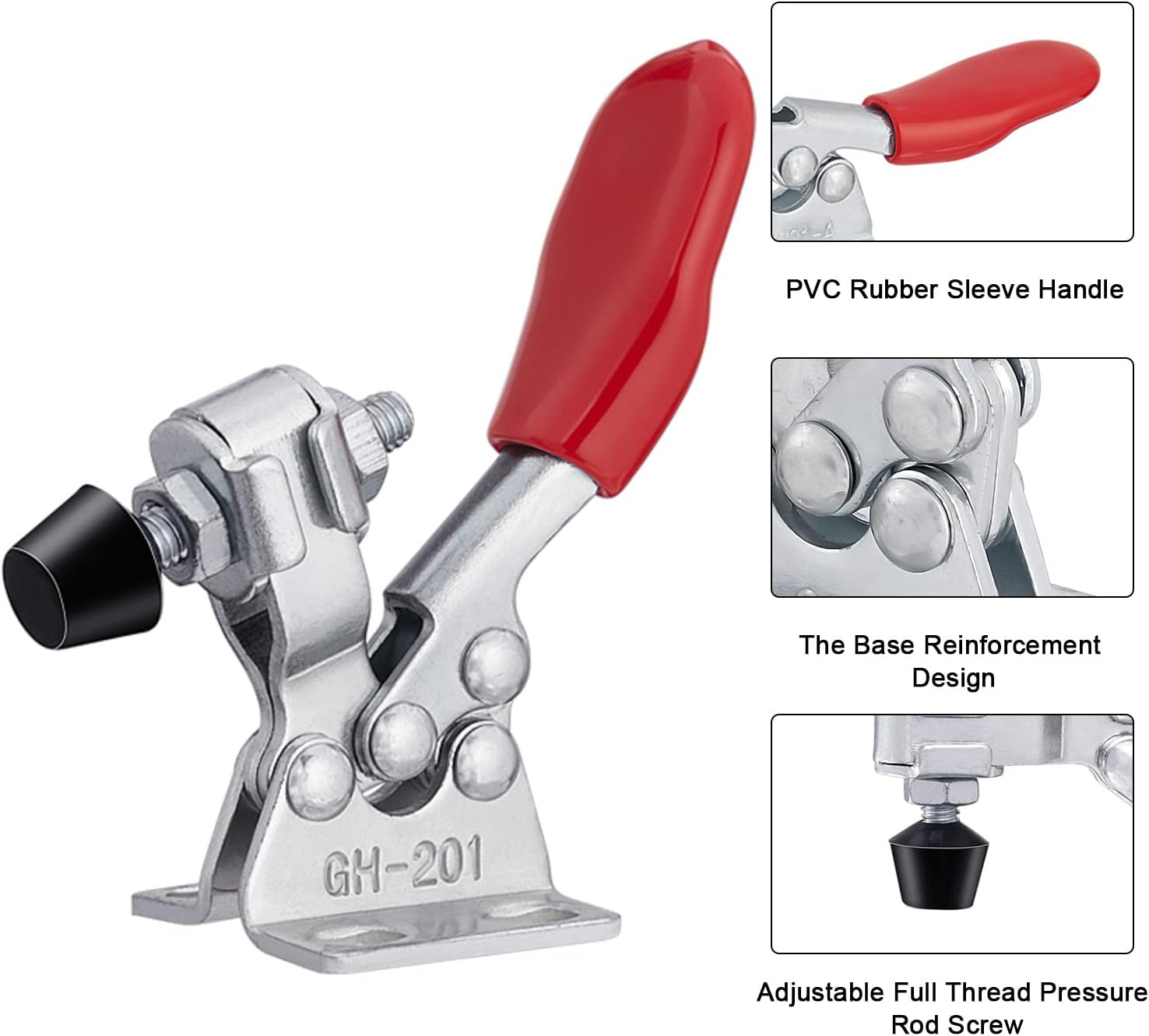 chfine 10 Pack Hold Down Toggle Clamps 201, Small Quick Release Horizontal Toggle Clamp Holding Capacity 60 Lbs / 27kg, Woodworking Latch Antislip Red Grip Hold Down Hand Tool, GH-201