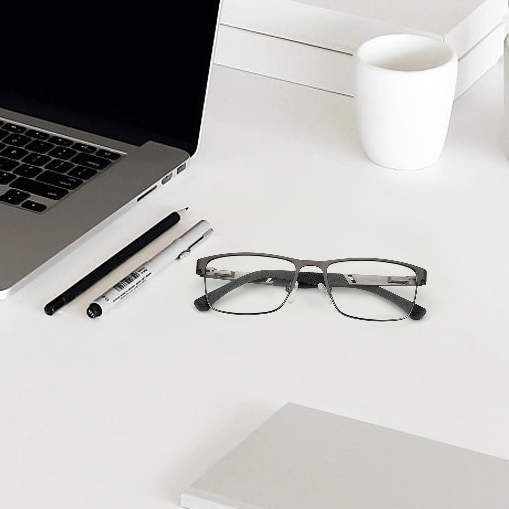 ZENOTTIC Lunettes de Lecture Anti Lumière Bleue Fibre de Carbone Métal Monture Carrée