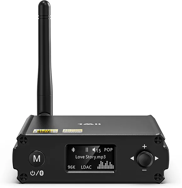 1Mii DS220 HiFi Bluetooth Receiver – Long Range Wireless Audio Adapter with Audiophile DAC, LDAC & aptX HD, OLED Display, Optical/Coaxial/RCA Outputs for Home Stereo & AV Receiver