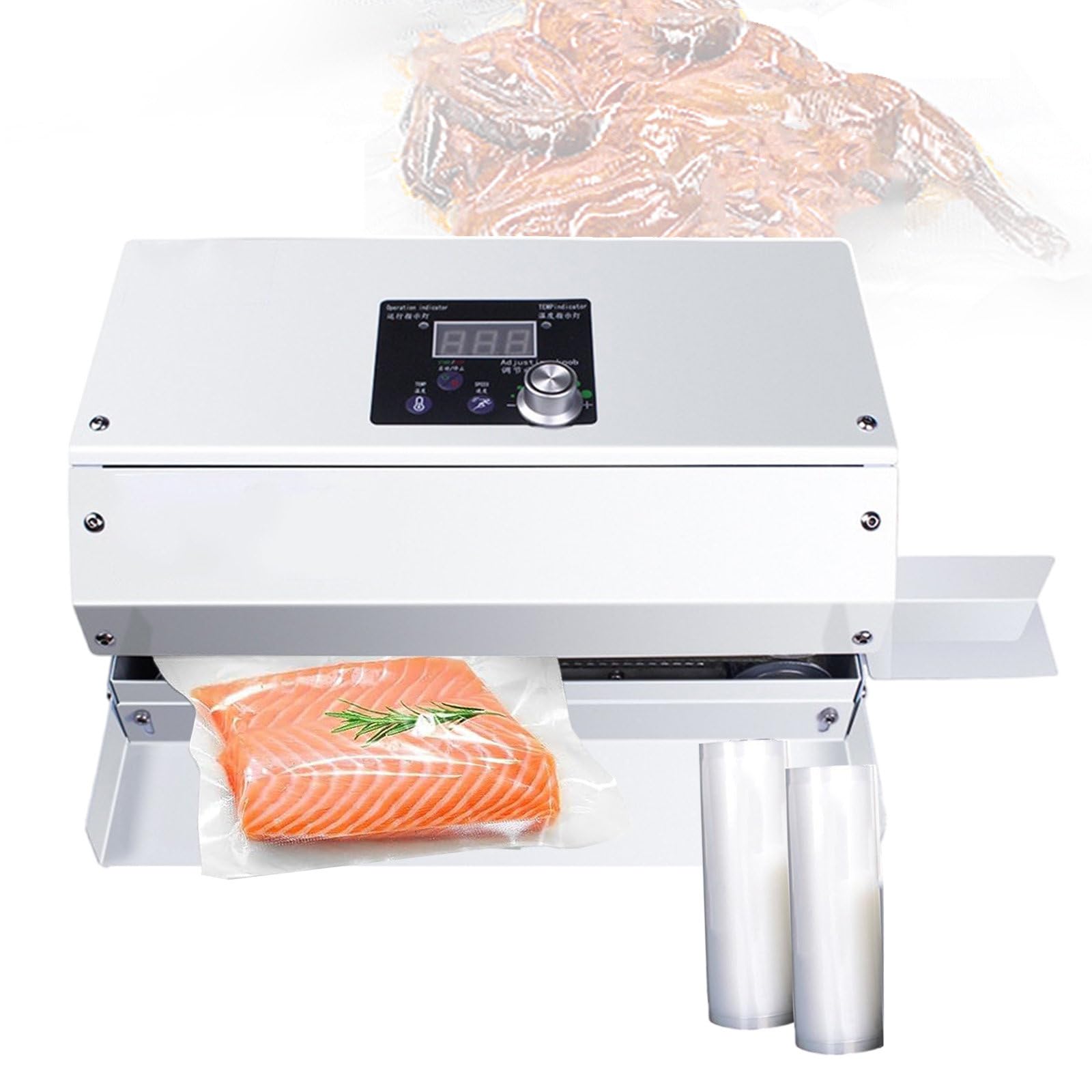 IUokLU Vacuum Sealer Machine 72 Mm Automatic Food Vacuum Sealing Machine, Commercial Plastic Bag Packaging Machine With 2Pcs Roll Bag, Adjustable Temperature 80-250℃