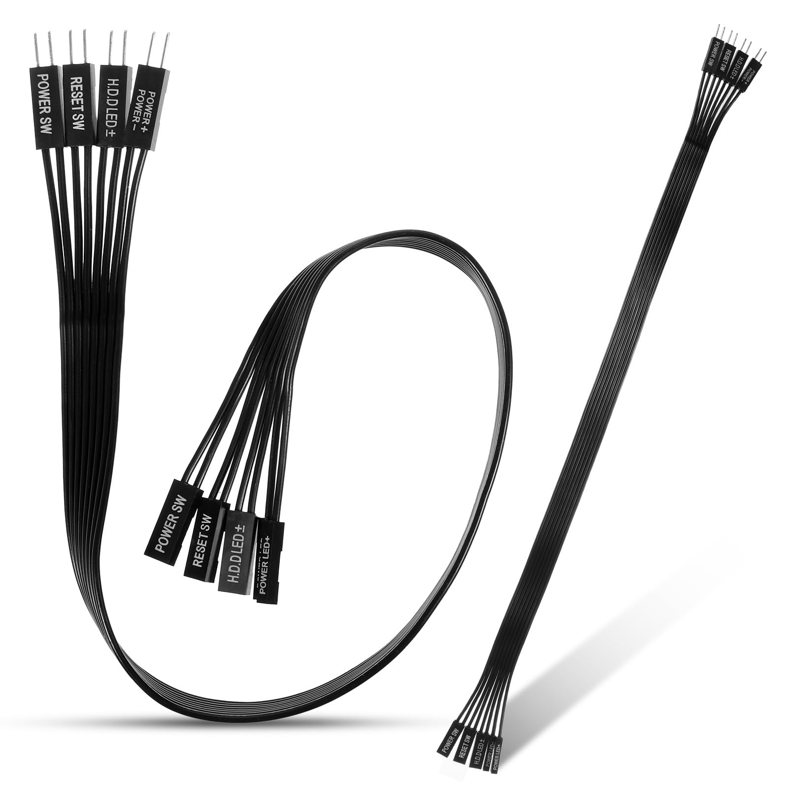 2-Pack Motherboard Front Panel Extension Cables, Front Panel Connector, 24awg Flat Ribbon for HDD LED, Power LED, Power Sw, Reset Sw, 30cm Computer Case Wiring