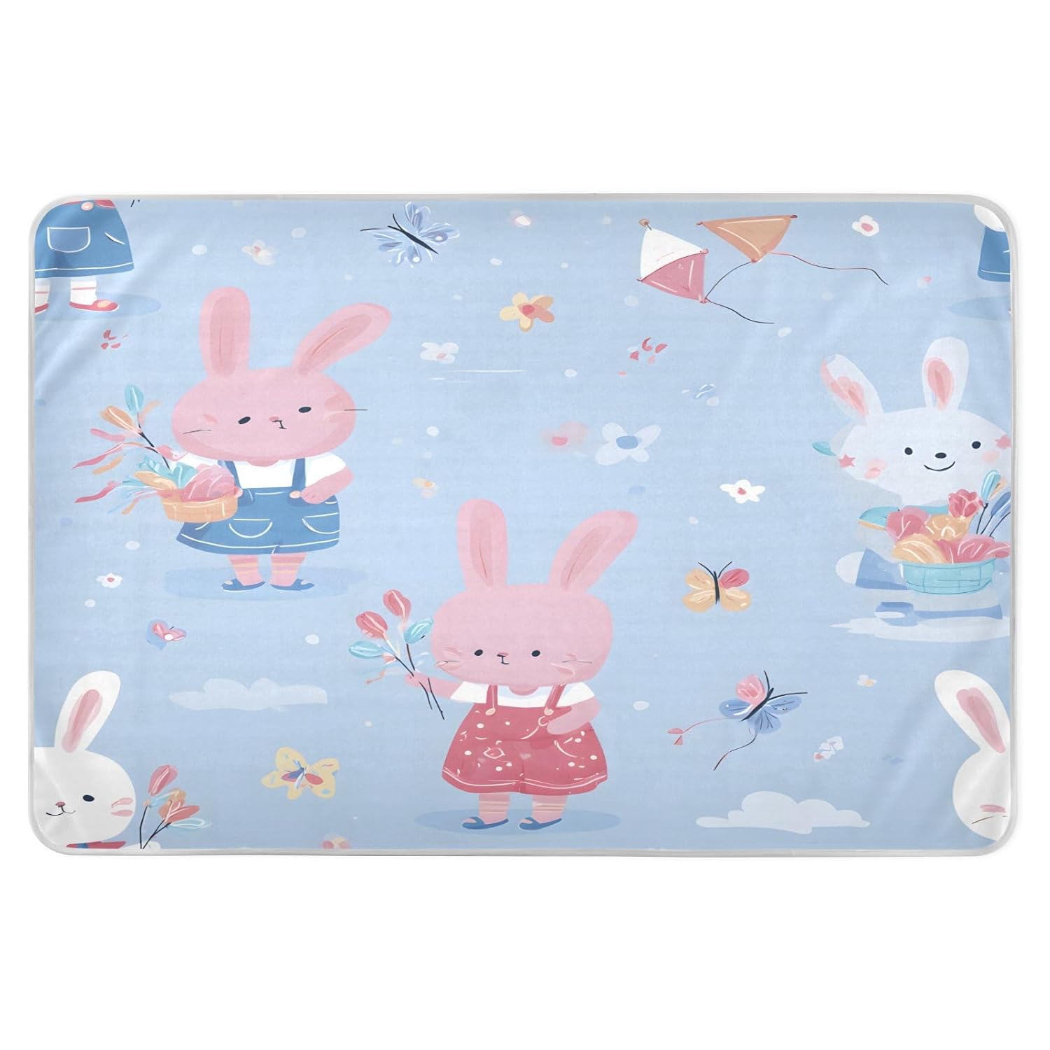 Bunnies with Flower Baskets Change Mat, Diaper Changing Pads for Baby, 3Layers Waterproof Change Pad Foldable Absorbent Mats for Women, Reusable Incontinence Underpads for Patient 34''x52''