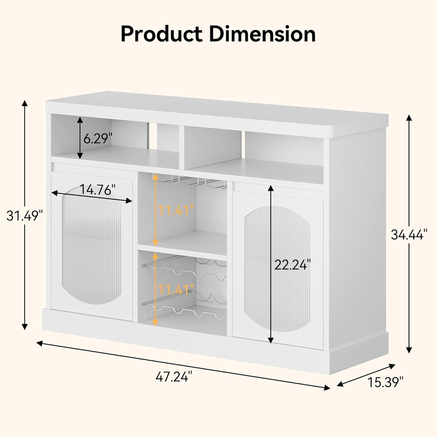 GarveeHome Modern Coffee Cabinet with Led Lights, White Bar Cabinet with 2 Glass Doors, Coffee Bar Cabinet with Adjustable Shelves, Wine Cabinet with Wine Racks for Kitchen, Dining Room, Living Room