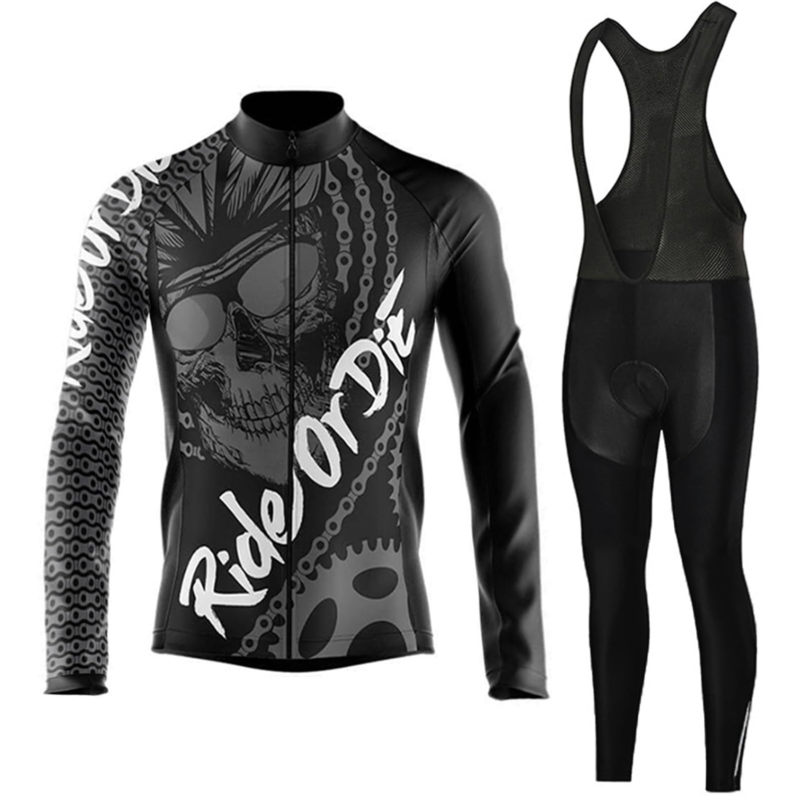Ropa Ciclismo Hombre Conjunto Bici MTB Maillot Ciclista Manga Larga,Traje Bicicleta Chaquetas Ciclo y Pantalones Largo Tirantes con 9D Gel Acolchado,Completa de Jerseys Transpirable Secado Rápido