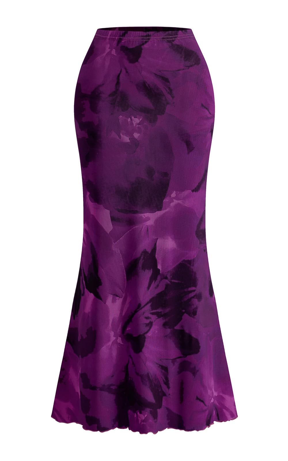 PRETTYGARDEN Womens Floral Print Mesh Long Skirt High Waisted Bodycon Fishtail Flowy Summer Maxi Skirts for Women Trendy