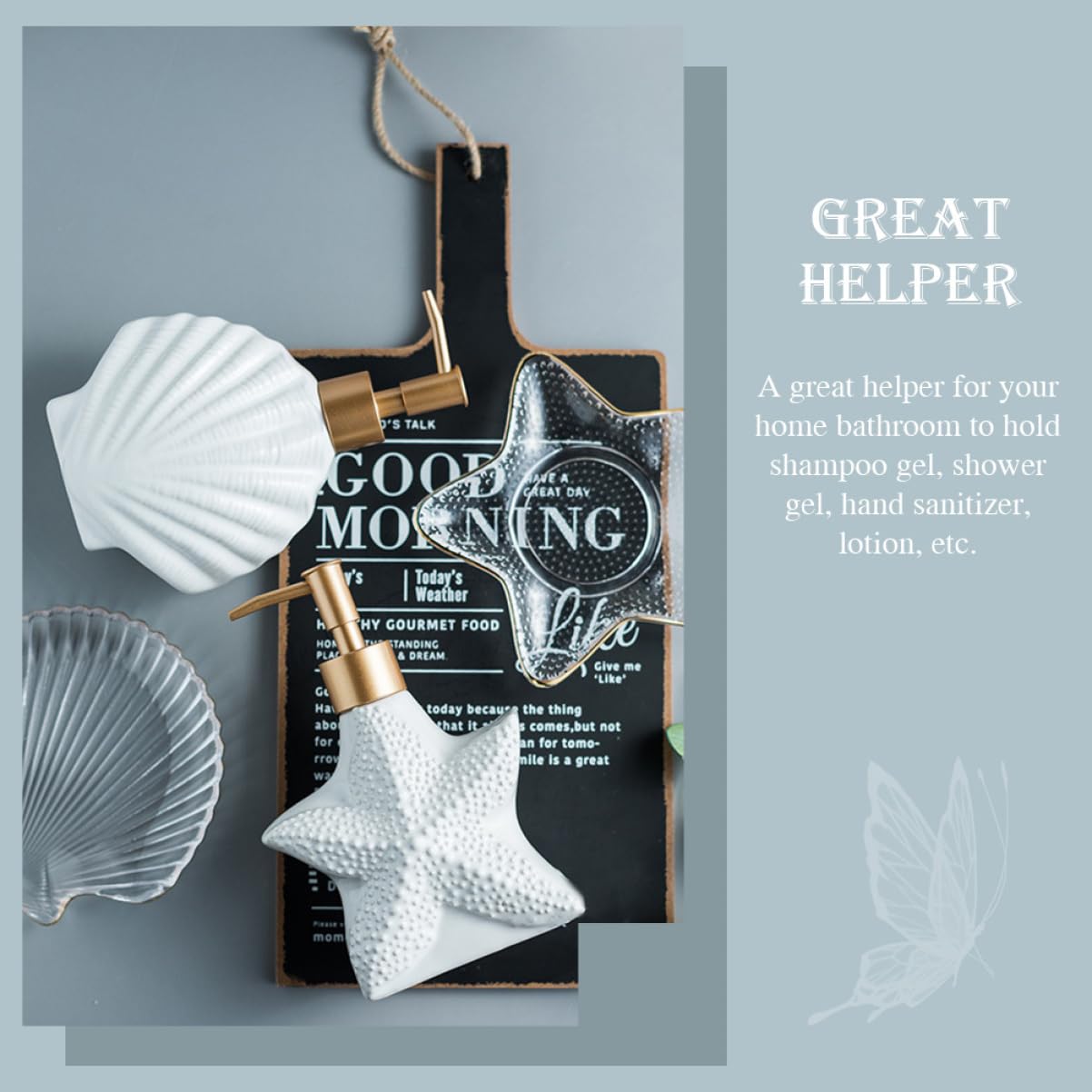 KONTONTY Thick Ceramic Shampoo Pump Bottle Reusable Shower Gel Dispenser for Home Barber Shop