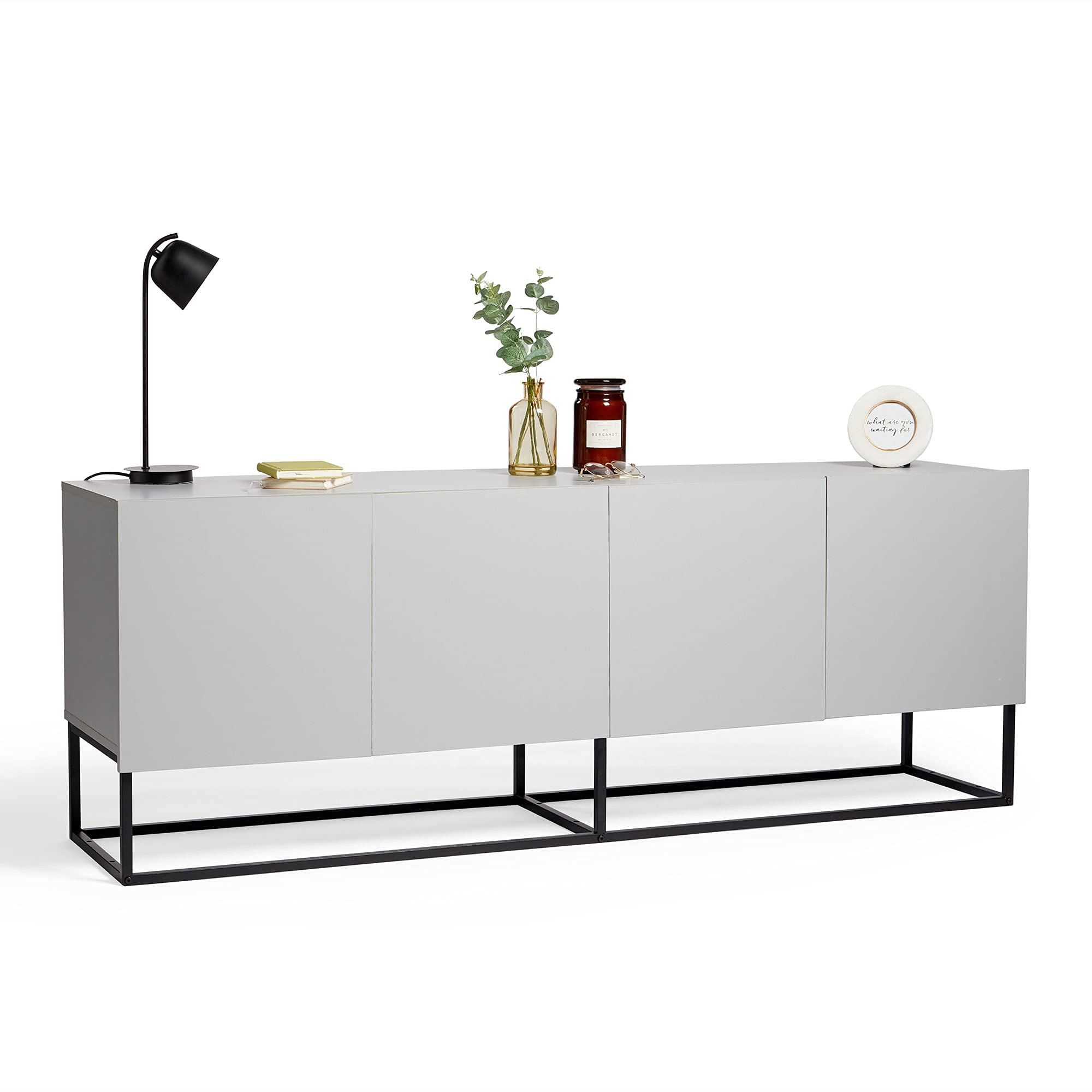 VonHaus Grey TV Unit Large TV Stand with 4 Doors & Black