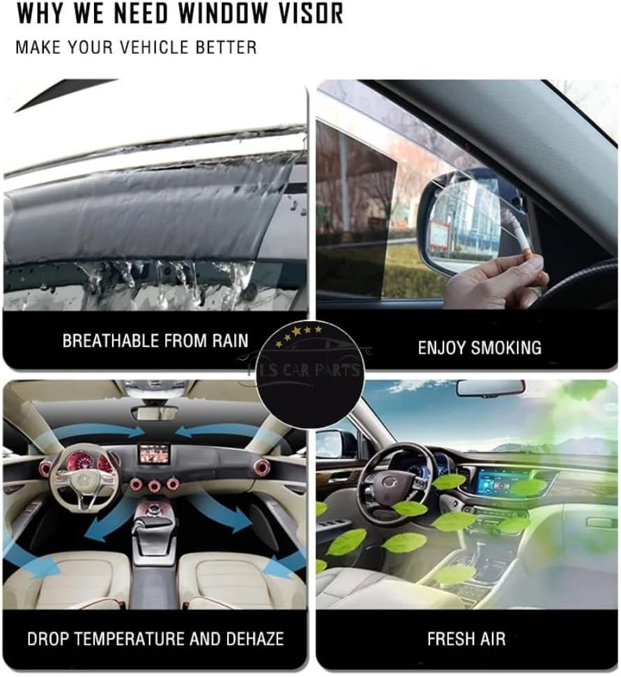 4 pcs/set Car Window Wind Deflector, Compatible with SUZUKI Reno 2003-2009,Car Side Door Stick-On Deflector Rain Deflector