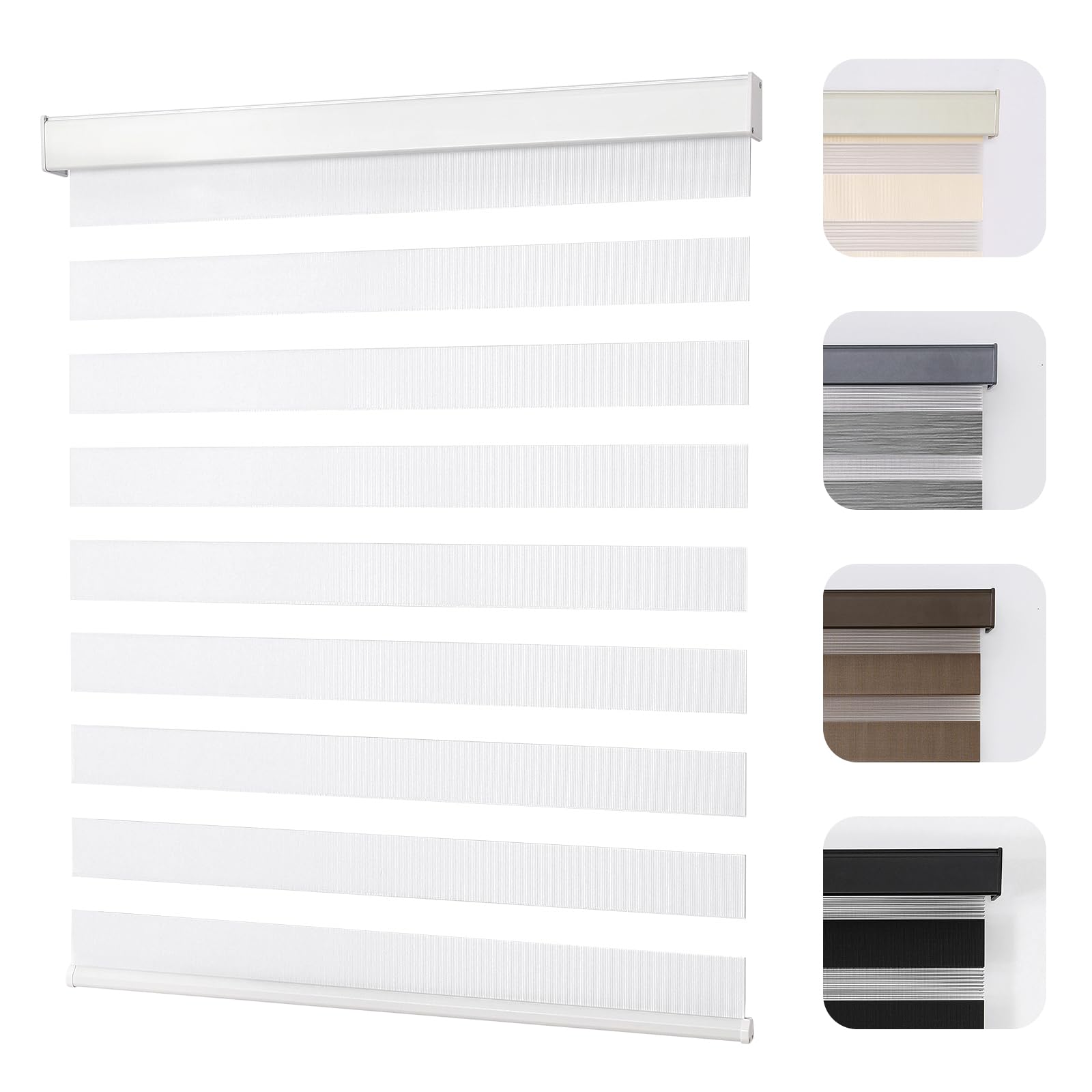 Photo 1 of Joydeco Cordless Zebra Blinds for Windows, Dual Layer Light Control Window Blinds with Light-Proof Aluminum Cover, Free-Stop Roller Shades for Home & Office (White,57" W x 75" H)