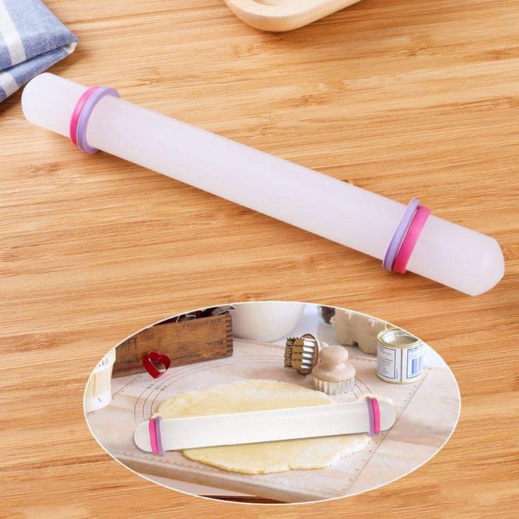 Juego de 5 rodillos antiadherentes para decoración de fondant, pasteles, masa de 33 cm, color blanco
