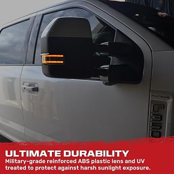 RECON Fits Ford 17-24 Super Duty F250, F350, F450, F550 Premium LED Side Mirror Lenses w/Amber Daytime Running Lights (DRL), Blinking Turn Signals & White Spot Lights - Smoked Lens
