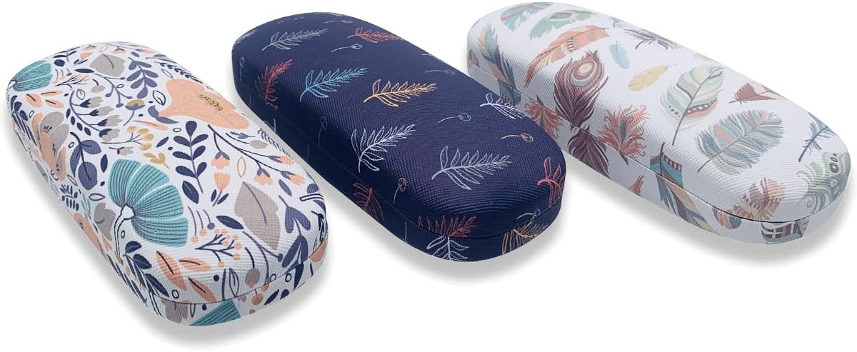 Funda Elegante Gafas Funda Rígida Para Gafas FEFI - Piel Sintética Con Relieve, Incluye Paño De Microfibra (Negro, Tamaño M) Estuche Grabado Relieve