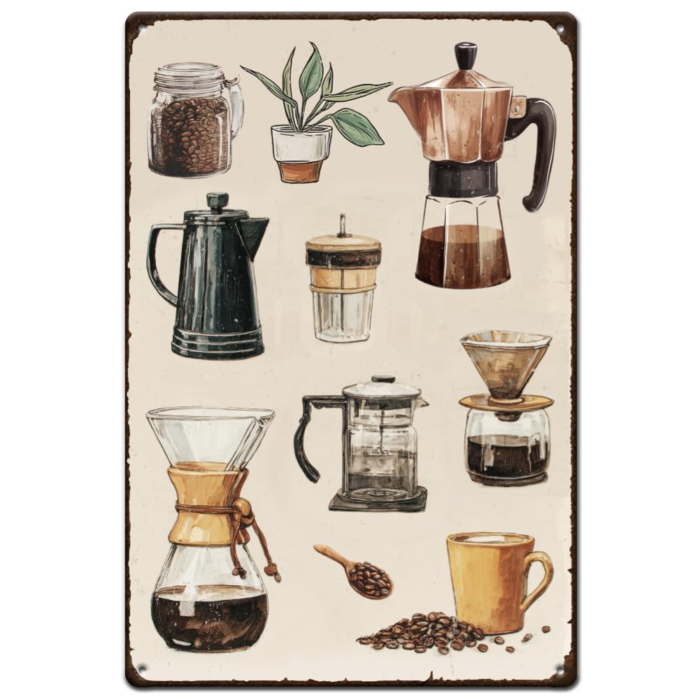 SUPERDANT Coffee Machine Metal Signs Retro Tin Signs Water Kettle Cup Plaque Vintage Decort Cafe Sign Decorative for Home Café Coffeehouse Espresso Bar Bistro Wall Art Gifts 20x30CM