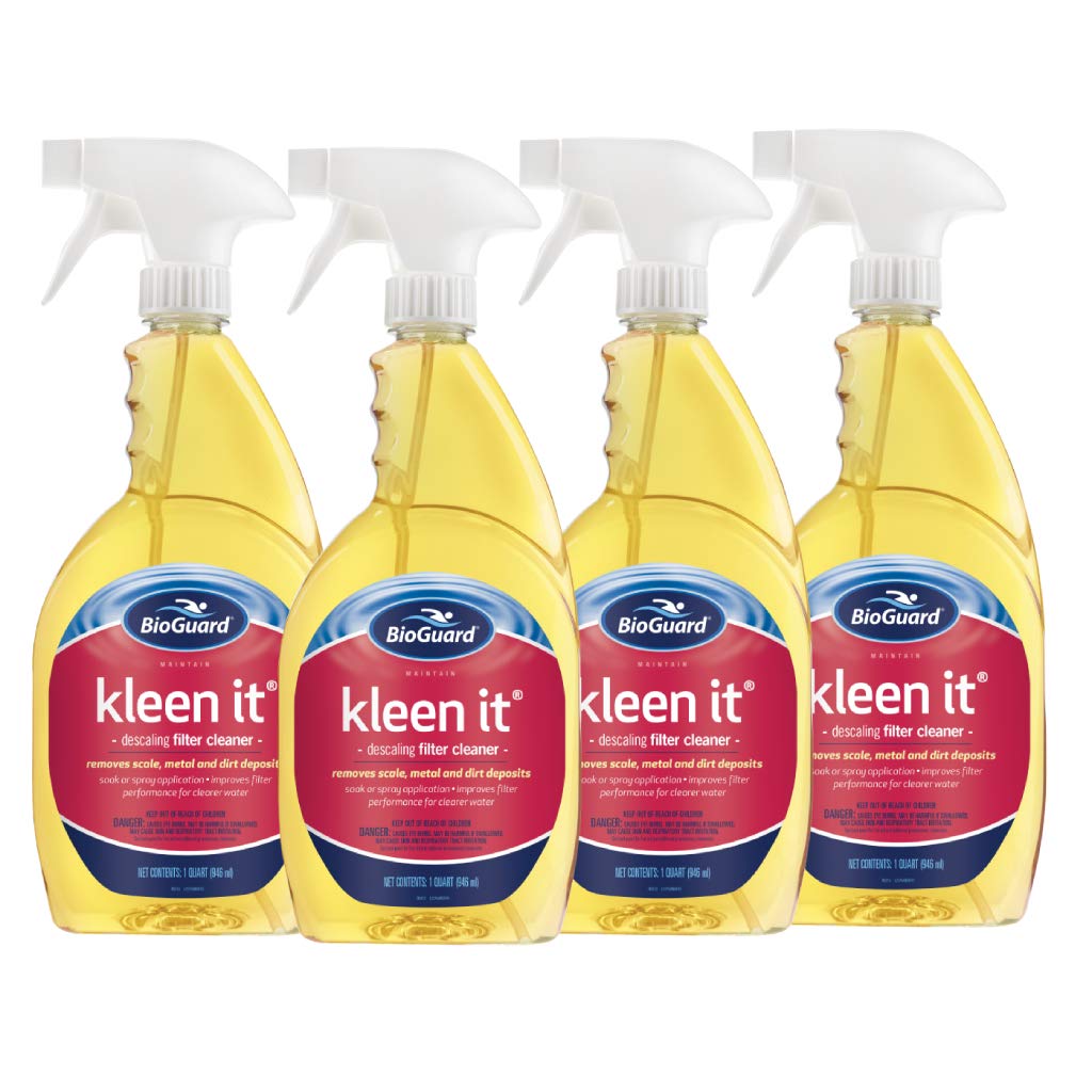 BioGuard Kleen It Filter Cleaner, 1 Quart, Pack of 4, Descaling Formula for Improved Filter Performance and Clearer Water