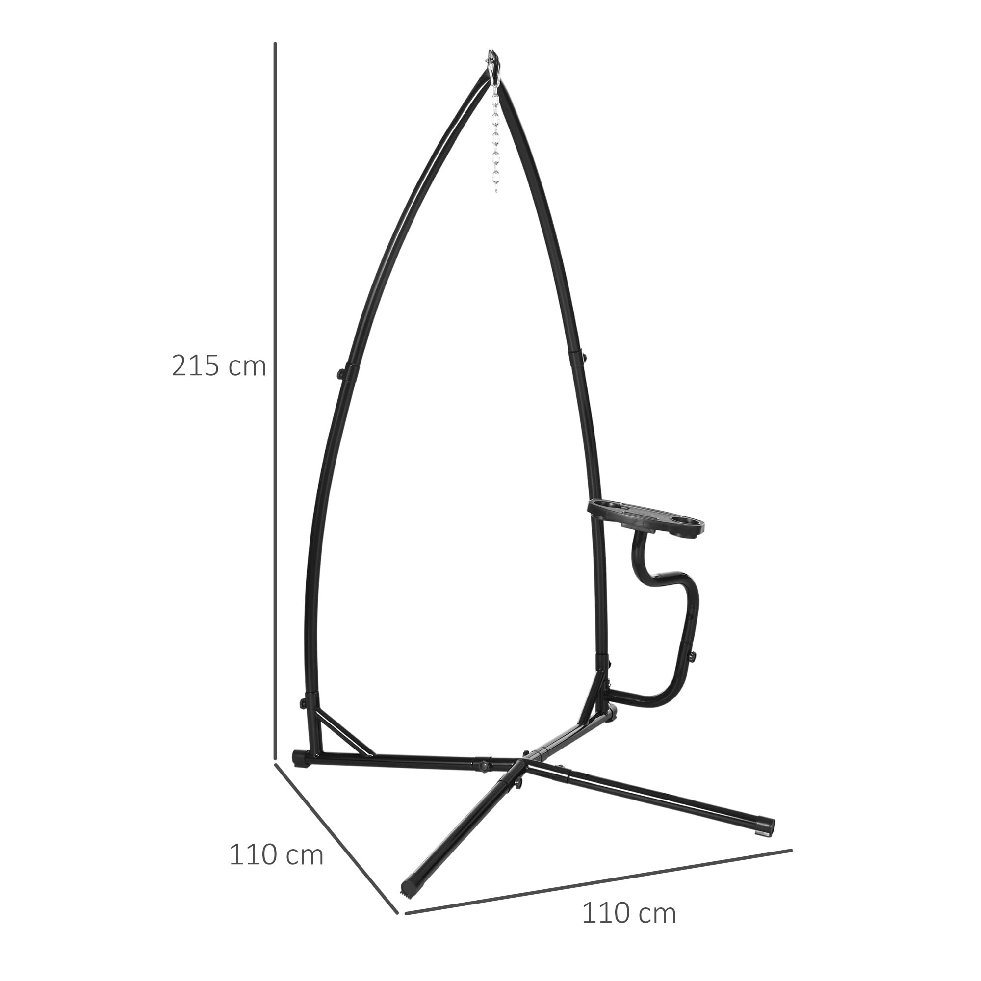 Outsunny Soporte para Silla Colgante 190 cm Sostén para Columpio con Mesita Lateral Carga Máx. 120 kg Estructura de Metal para Patio Jardín Negro
