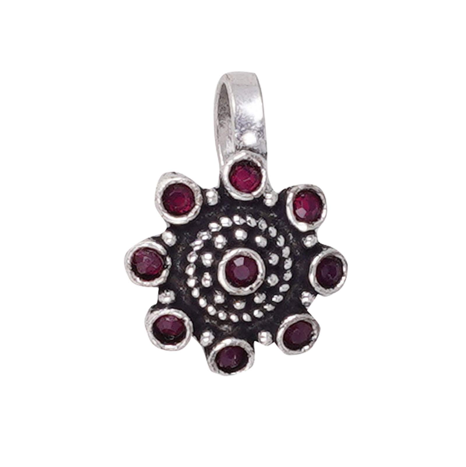 Aagamya Red Stone Silver Oxidised Nose Pin For Women-image-38