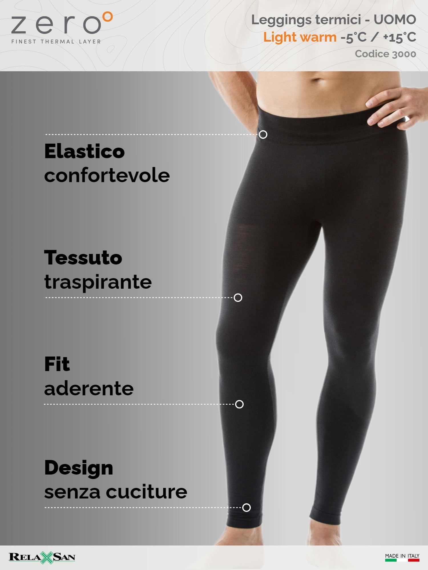 Relaxsan Zero Calzamaglia Termica Uomo con Lana Merino, Intimo Termico Traspirante, Made in Italy, cod. 3000