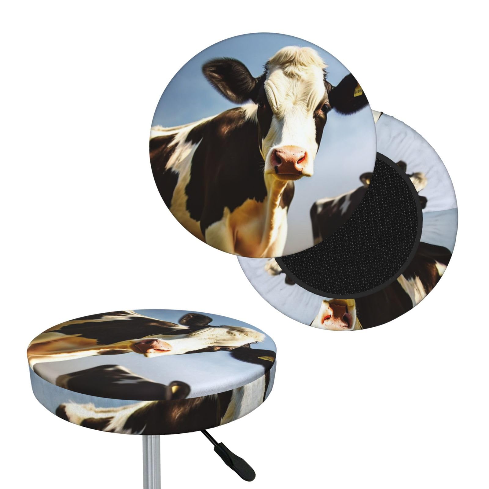 FekiLoot Cute Cow Round Bar Stool Covers Stretch Washable Bar Stool Covers Dustproof Slipcover Bar Chair Covers with Elastic Band for Bar Kitchen Living Room Decor 14 Inch