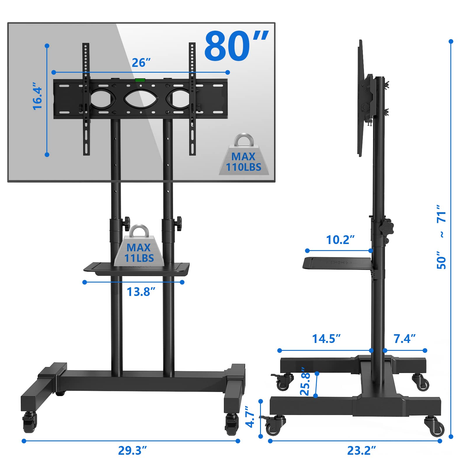 Rfiver Mobile TV Stand Rolling Cart with Tilt Mount/Locking Wheels for 3280 Inch Flat Screen